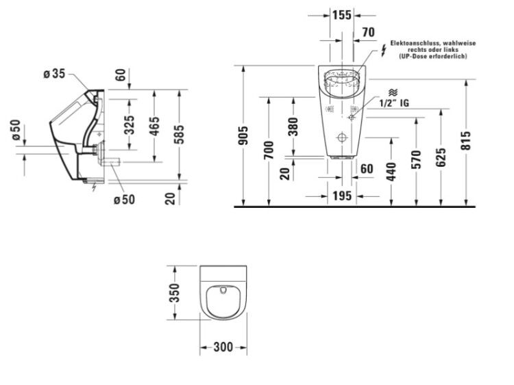 Писсуар электронный Duravit ME by Starck 300x350 мм белый 2809310093