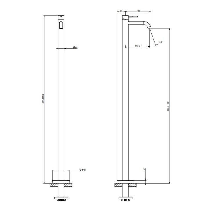 Смеситель для раковины Gessi 316 Flessa напольный цвет Copper Brushed PVD 54097708
