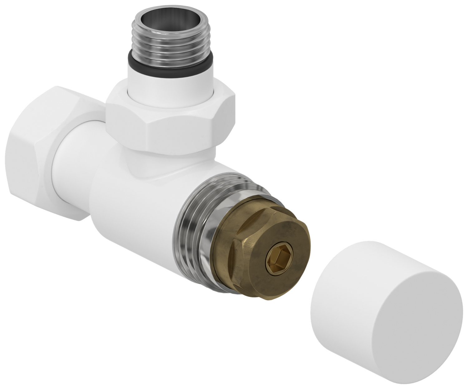 Вентиль регулировки температуры угловой Сунержа Шестигранник G 1/2 HP - G 3/4 НГ белый матовый 30-1404-1234