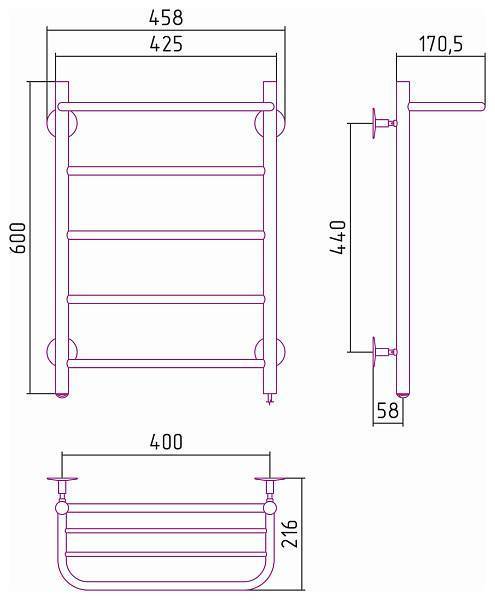Полотенцесушитель электрический Стилье Формат 30 40х60 см без покрытия 00530-6040