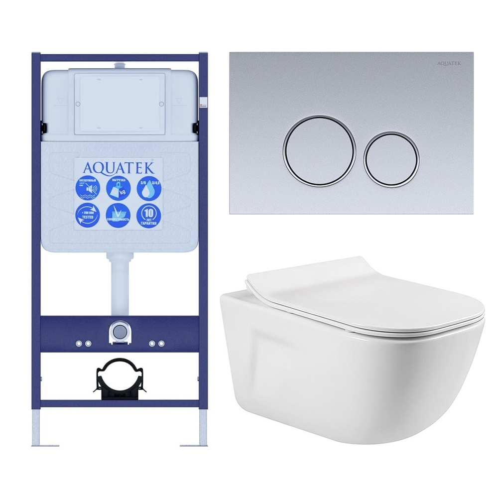 Комплект инсталляции с унитазом AQUATEK ДИВА-019 4в1 (рама INS-0000012, клавиша KDI-0000019, унитаз AQ2012-00) ДИВА-019 4в1