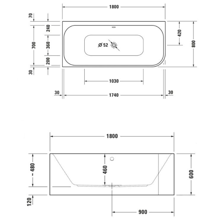 Ванна Duravit Happy D.2 1800x800 мм угловая левая с двумя наклонами для спины 700316000000000