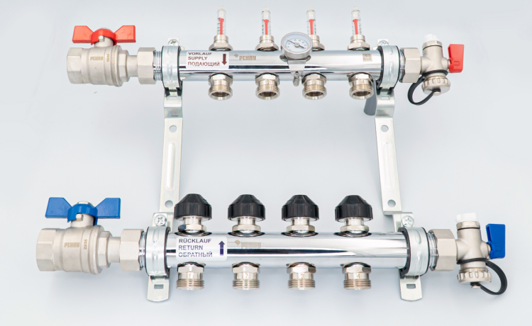 Коллектор Hogart HKV-D 5 выходов 1x3/4 EK с шаровыми кранами и расходомерами 12080513002