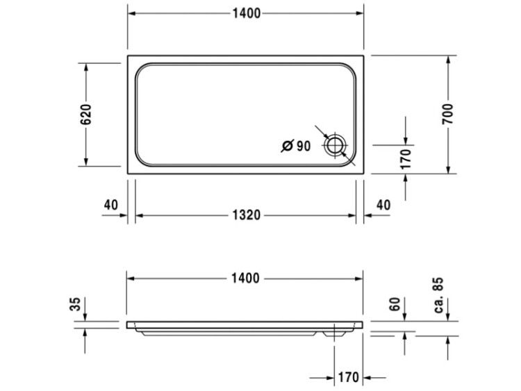 Душевой поддон Duravit D-Code 1400x700x85 мм белый 720095000000000
