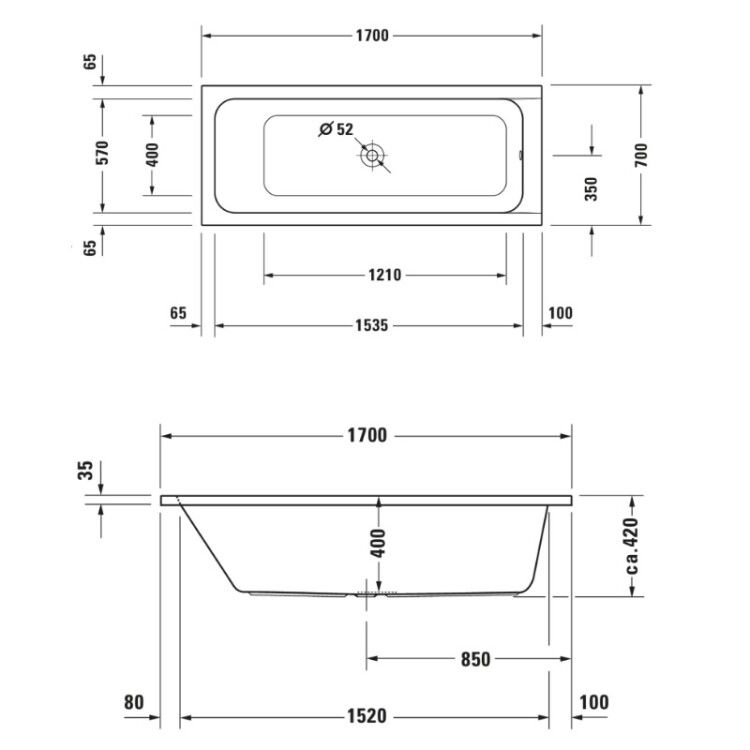 Ванна встраиваемая Duravit D-Code 1700x700x420 мм акриловая белая 700097000000000