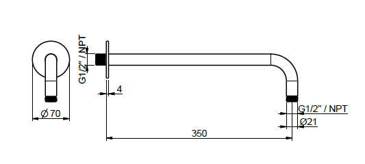 Держатель верхнего душа Almar 316 Stainless Steel настенный 350 мм Absolute Black Brushed PVD E021093.AB.316