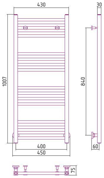 Полотенцесушитель водяной Сунержа Модус 400x1000 мм матовый черный 31-0250-1040