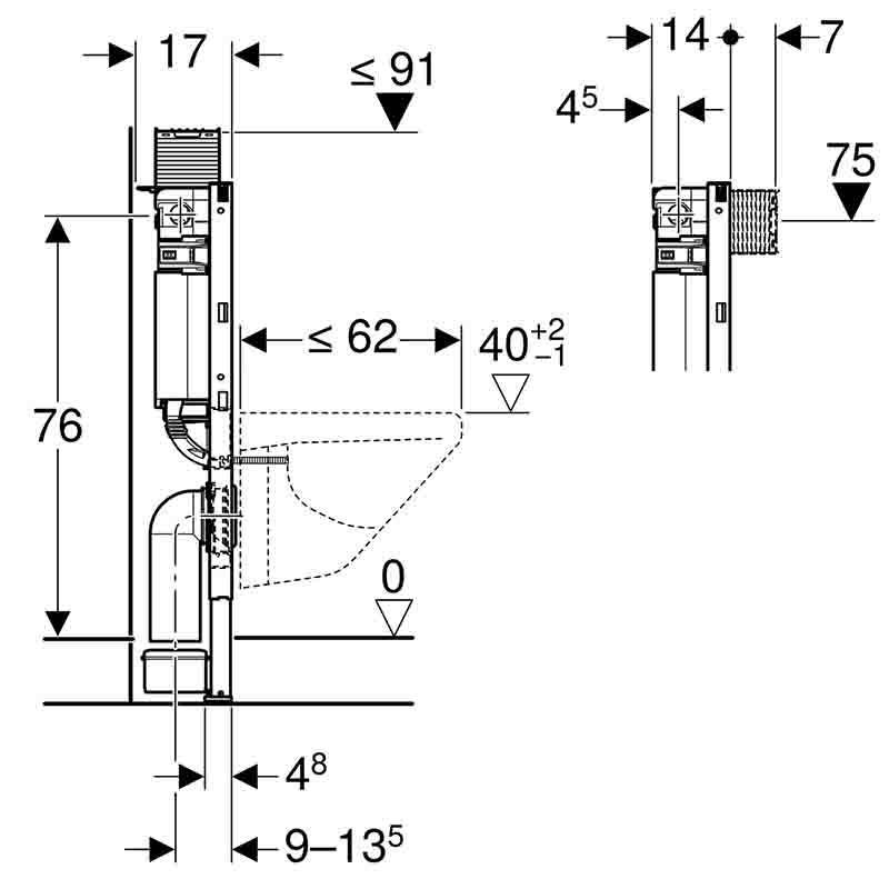 Монтажный элемент Geberit Duofix для подвесного унитаза 82 см бачок Omega 12 см 111.003.00.1