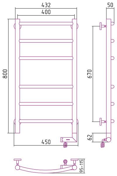 Полотенцесушитель электрический Сунержа Галант 2.0 400x800 мм правый матовый черный 31-5201-8040