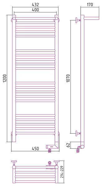 Полотенцесушитель электрический Сунержа Богема 2.0 400x1200 мм правый матовый черный 31-5207-1240