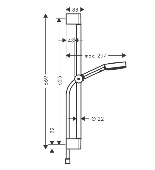 Душевой гарнитур Hansgrohe Pulsify Select S 105 3jet Relaxation EcoSmart со штангой 650 мм черный матовый 24161670