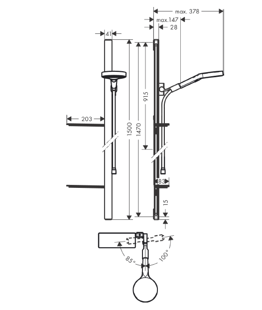 Душевой гарнитур Hansgrohe Rainfinity 130 3jet со штангой 1500 мм хром 27673000