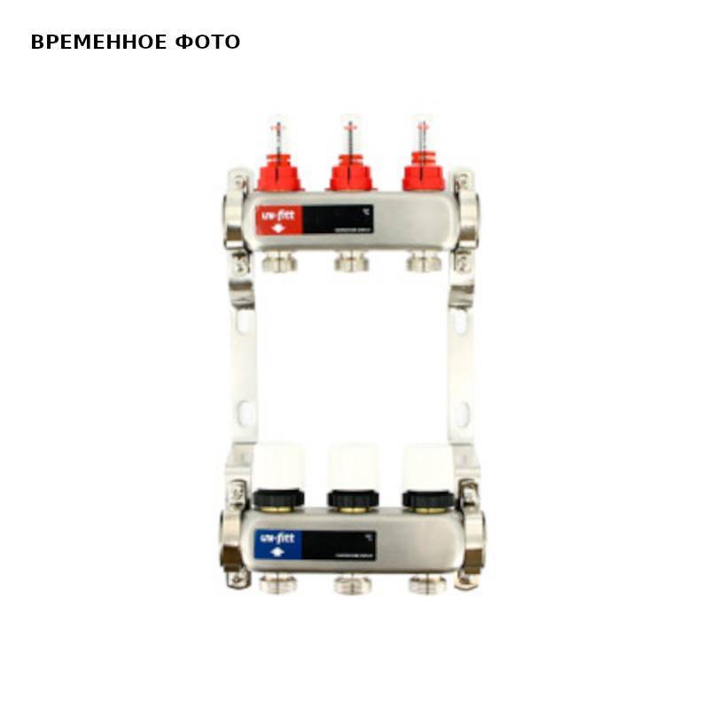 Коллекторная группа 1 x 2 выхода 3/4 STOUT с расходомерами из нержавеющей стали без концевых групп 450W4302