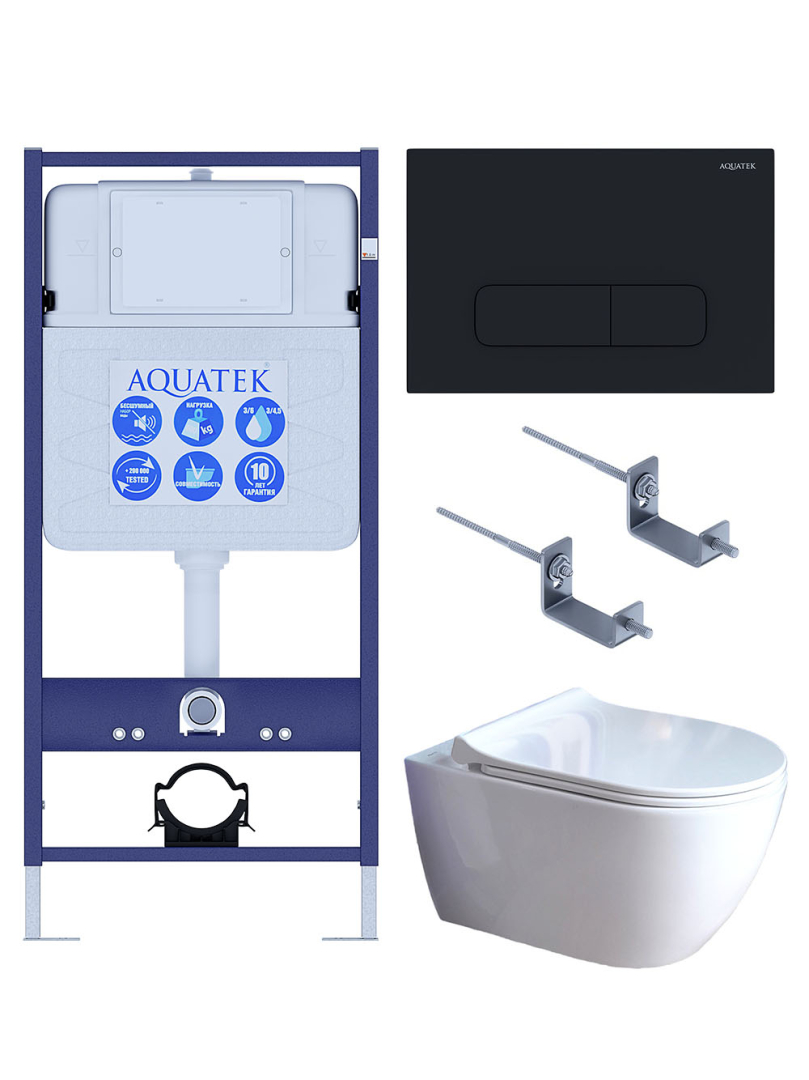 Комплект инсталляции 4 в 1 Aquatek Поларис (рама Standard, унитаз AQ0700-01, сиденье soft-close, панель KDI-0000017) ПОЛАРИС-01-017