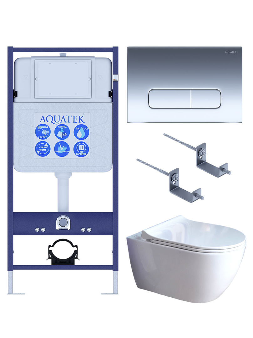 Комплект инсталляции 4 в 1 Aquatek Поларис (рама Standard, унитаз AQ0700-01, сиденье soft-close, панель KDI-0000016) ПОЛАРИС-01-016