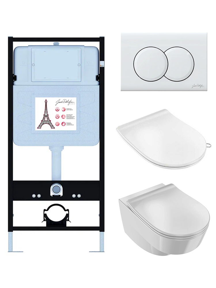 Унитаз с инсталляцией Jacob Delafon Odeon Rive Gauche сиденье микролифт кнопка смыва белый EDR103-00