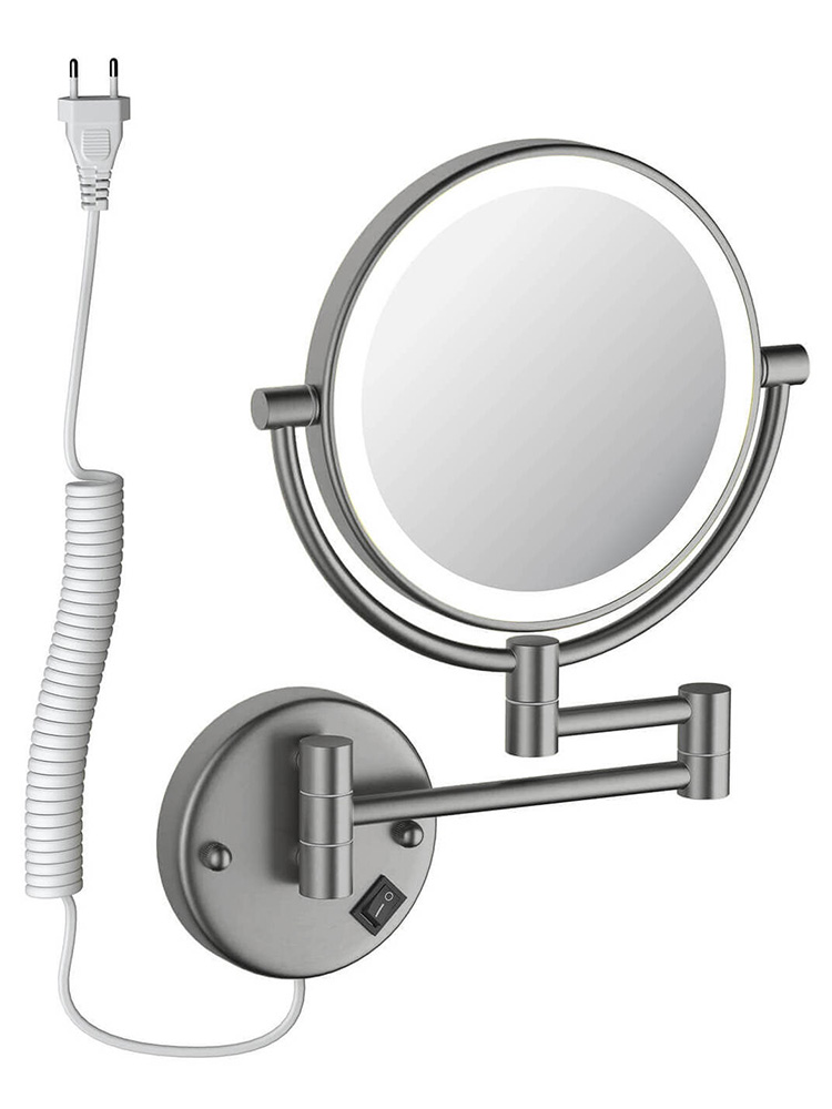 Зеркало косметическое настенное с подсветкой Aquanet 5x увеличение оружейная сталь AQ4915BGM