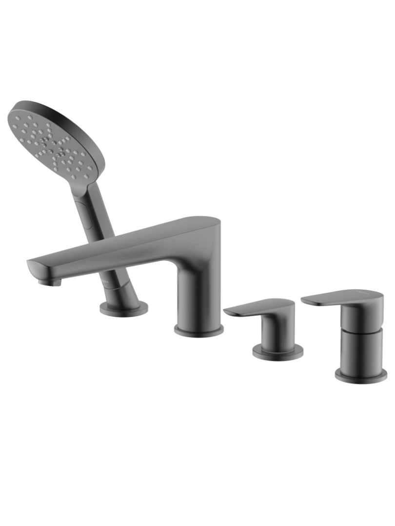 Смеситель на борт ванны Aquanet Бетта на 4 отверстия оружейная сталь AQ1148BGM