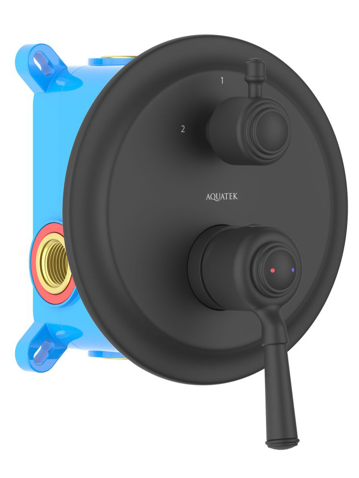 Смеситель для ванны встраиваемый Aquanet Классик 2 режима комплект матовый черный AQ1546MB