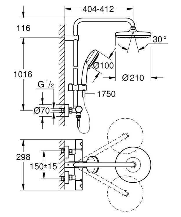 Душевая система Grohe Tempesta Cosmopolitan 210 с термостатом цвет хром 27922001