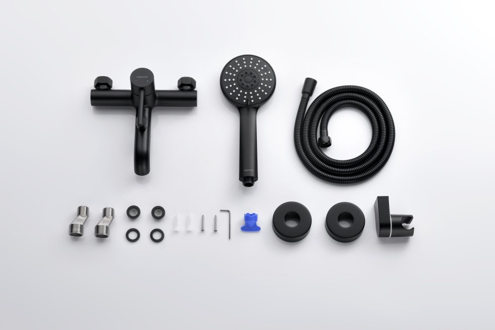 Смеситель для ванны Aquanet Европа с душевым набором 3jet матовый черный AQ1349MB