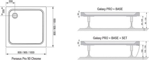 Поддон душевой RAVAK Perseus Pro-90 Chrome 90x90 см белый XA047701010