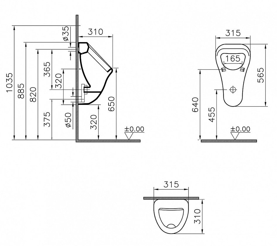 Писсуар VitrA Arkitekt подвод воды сзади 6201B003-0199
