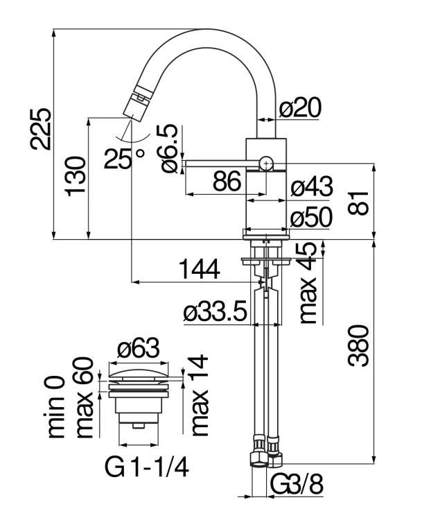 Смеситель для биде Nobili Velis глянцевый черный VE125139/2FLP