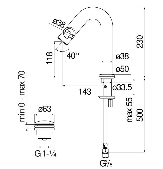 Смеситель для раковины Serel SOLE шлифованный хром SO130118/2IX
