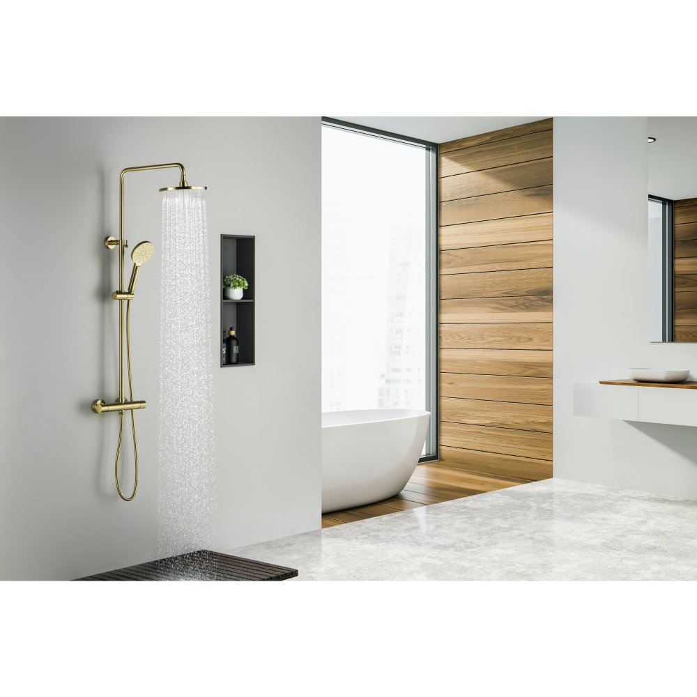 Душевая система с термостатом Aquatek Европа 220 мм шлифованное золото AQ2343BG