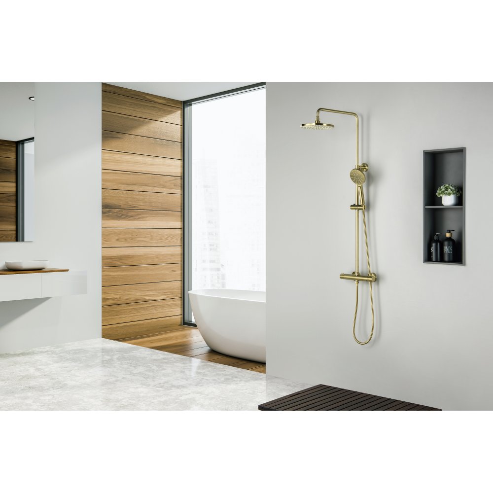 Душевая система с термостатом Aquatek Европа 220 мм шлифованное золото AQ2343BG