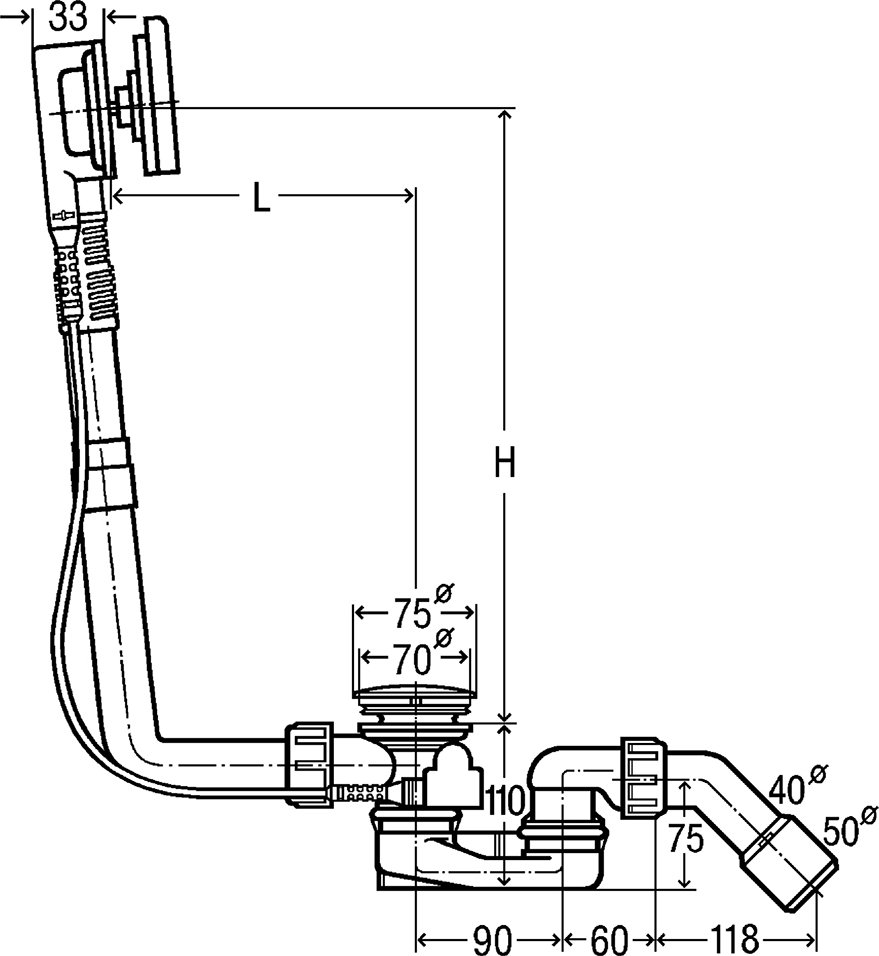 Слив-перелив для ванны Viega Multiplex Visign M9 560 мм DN 40/50 хром 724566
