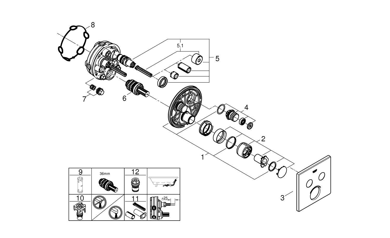 Смеситель для душа GROHE Grohtherm SmartControl внешняя часть на 2 выхода хром 29148000