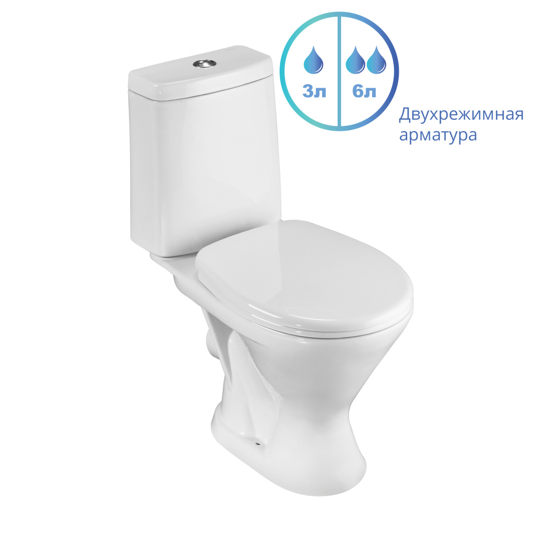 Унитаз-компакт Sanita Грация белый 2-режимный сиденье полипропилен горизонтальный выпуск 1.P210.3.S00.00B.F