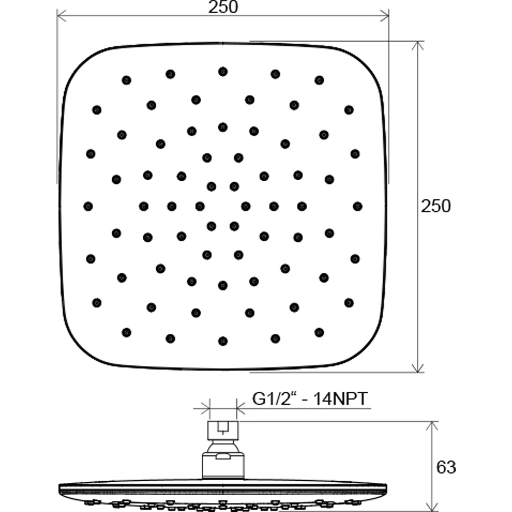 Верхний душ квадратный RAVAK 983.20 250 мм черный X07P570