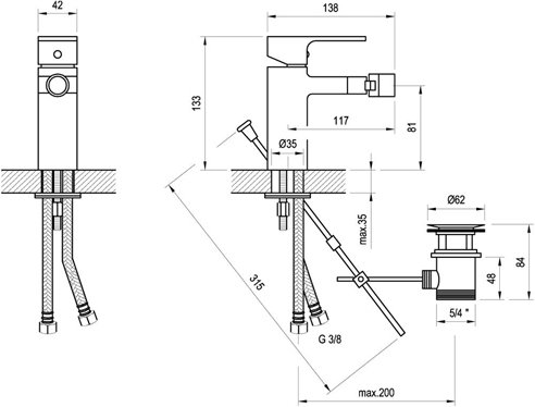 Смеситель для биде RAVAK Chrome CR 055.00 с донным клапаном X070055
