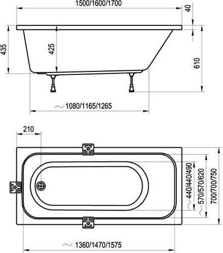 Ванна акриловая RAVAK CHROME 150х70 см белая C721000000