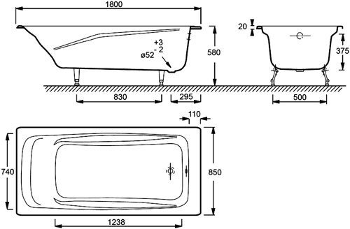 Ванна чугунная Jacob Delafon Repos 180x85 см без отверстий для ручек E2904-S-00