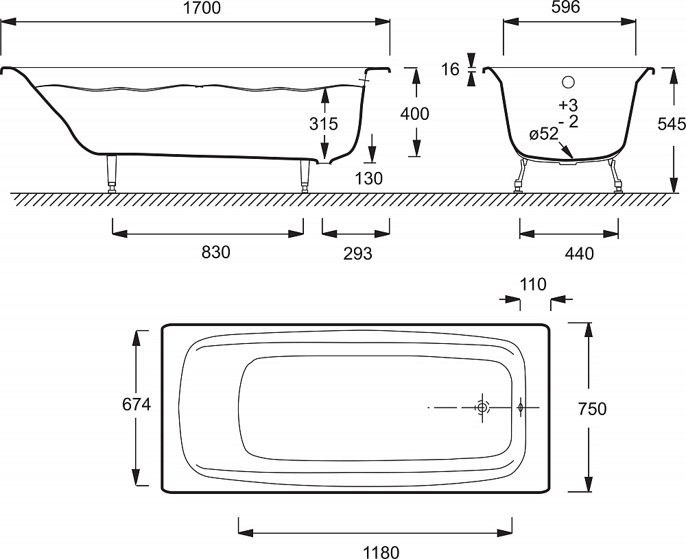 Ванна чугунная Jacob Delafon Diapason 170х75 см E2937-S-00