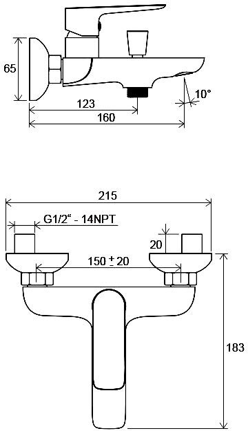 Смеситель для ванны Ravak Classic CL 022.00/150 150 мм X070083