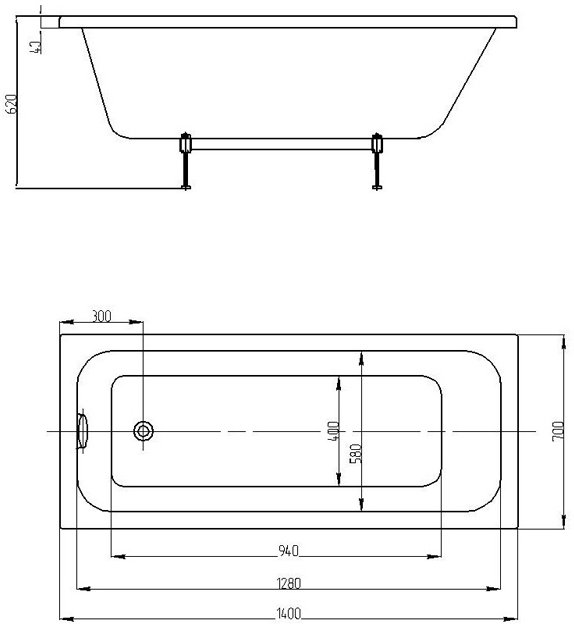 Ванна акриловая Triton Мия 140х70 см прямоугольная MIY140-0000001