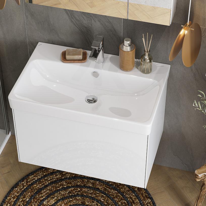 Комплект мебели для ванной Aquaton Асти 70 Белый матовый/глянец с раковиной Адриана 70 1A2630K0AX2B0