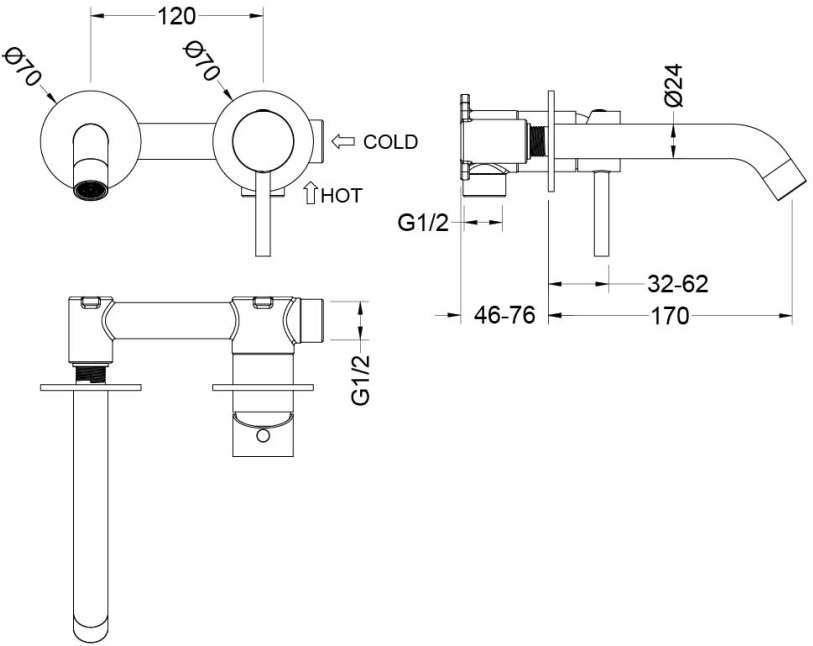 Смеситель для раковины Aquanet Европа AQ1313CR настенный скрытого монтажа хром AQ1313CR