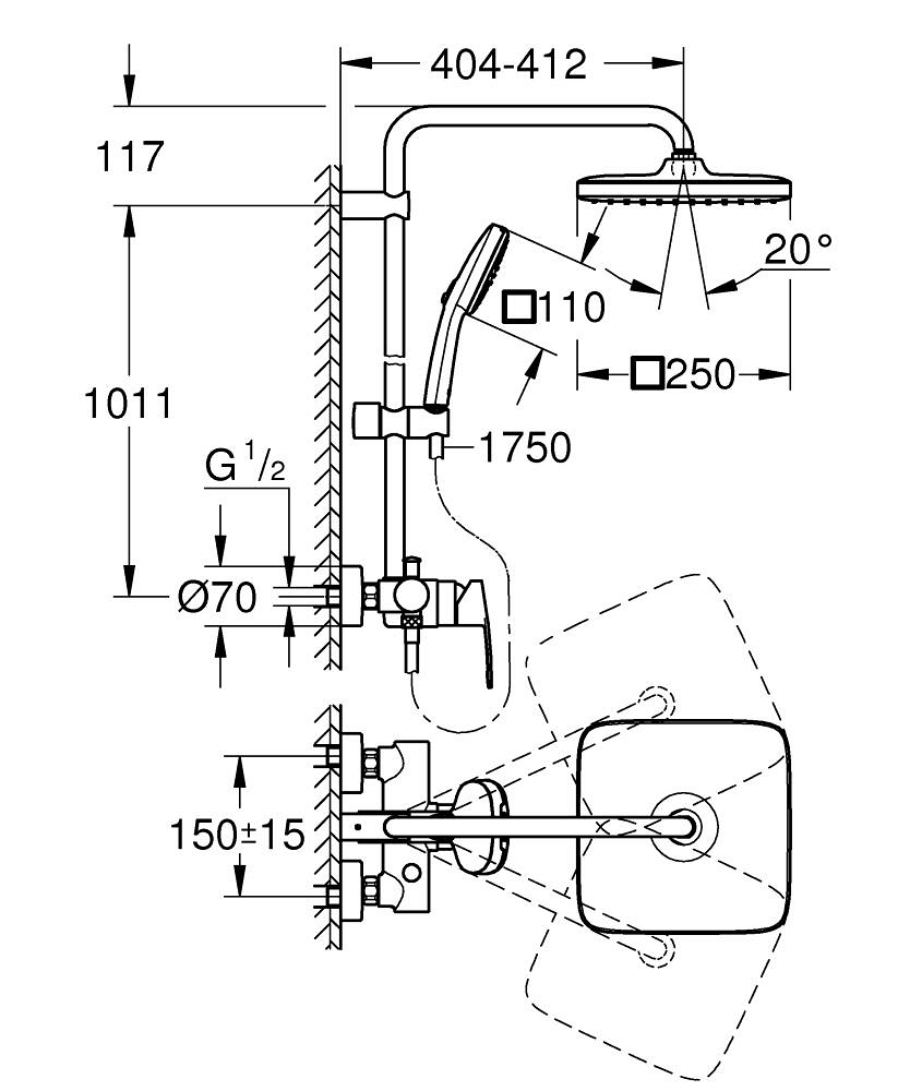 Душевая система GROHE Tempesta System 250 Cube с однорычажным смесителем хром 26692001