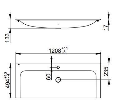 Умывальник керамический KEUCO PLAN 1208x494 мм 1 отверстие 32980311201