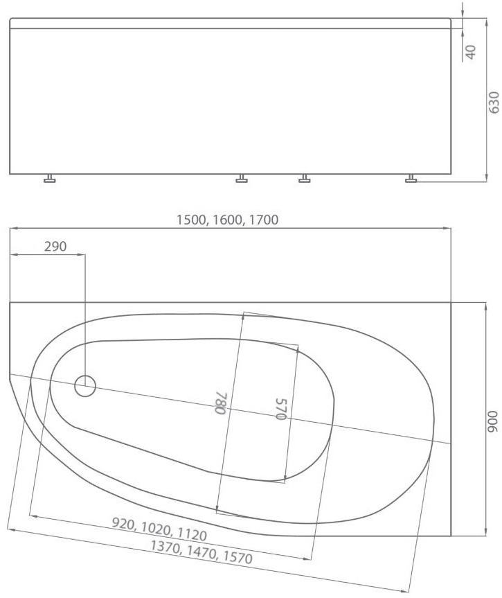 Ванна акриловая 1Marka Дива 160х90 см правая DIV160-0000002