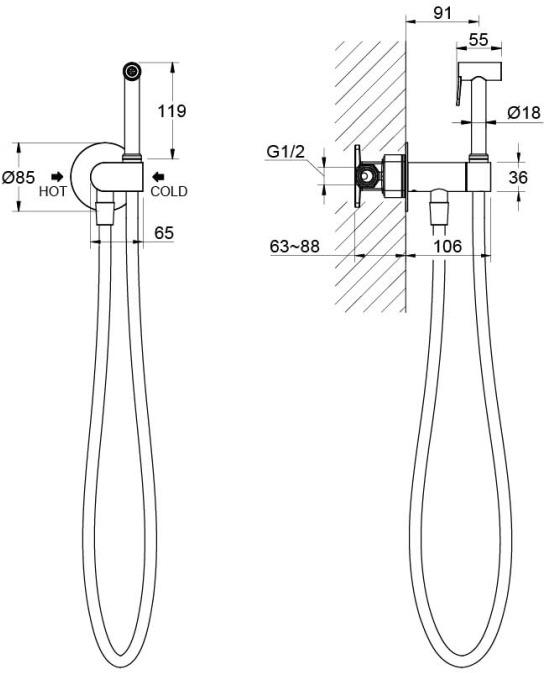 Комплект для гигиенического душа встроенный Aquatek Оберон с прогрессивным картриджем матовый черный AQ1024MB