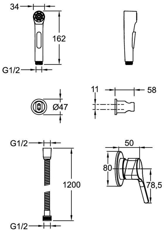 Смеситель с гигиеническим душем Jacob Delafon Elate матовый черный E24610-BL