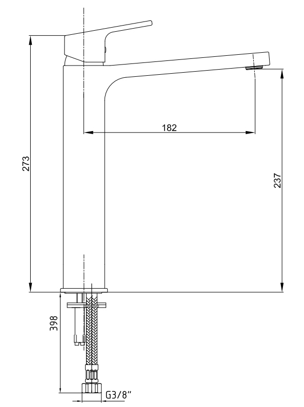 Смеситель для раковины TOPAZ TIERA 237 мм без донного клапана матовый черный 102188002C1EX