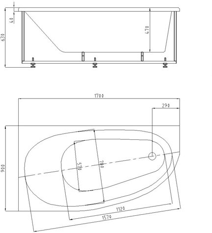 Ванна акриловая 1Marka Дива 170х90 см левая DIV170-0000002